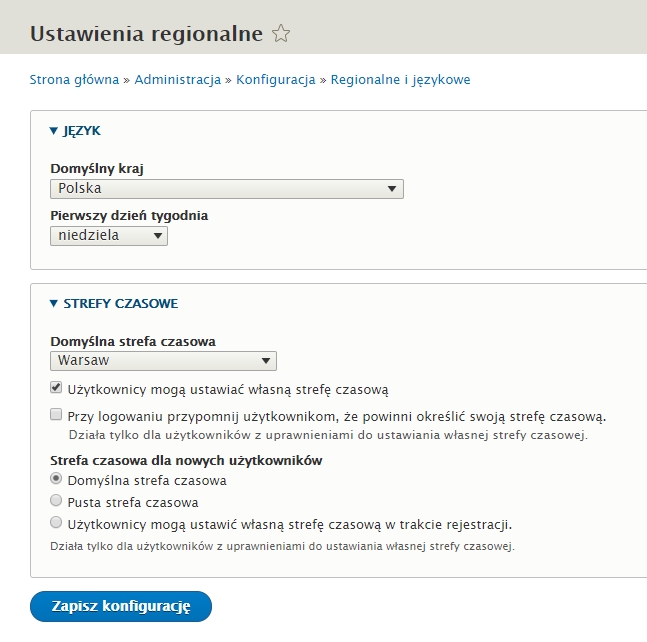 Strefa czasowa w Drupal